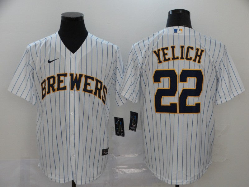 Men's Milwaukee Brewers Christian Yelich #22 MLB White Sewn Jersey